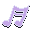 um desenho no estilo pixel-art de uma nota musical roxa que flutua lentamente para cima e para baixo.